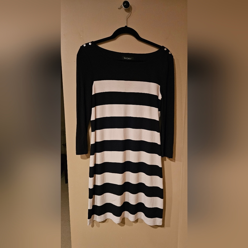 White House Black Market Black and White Striped Midi Dress